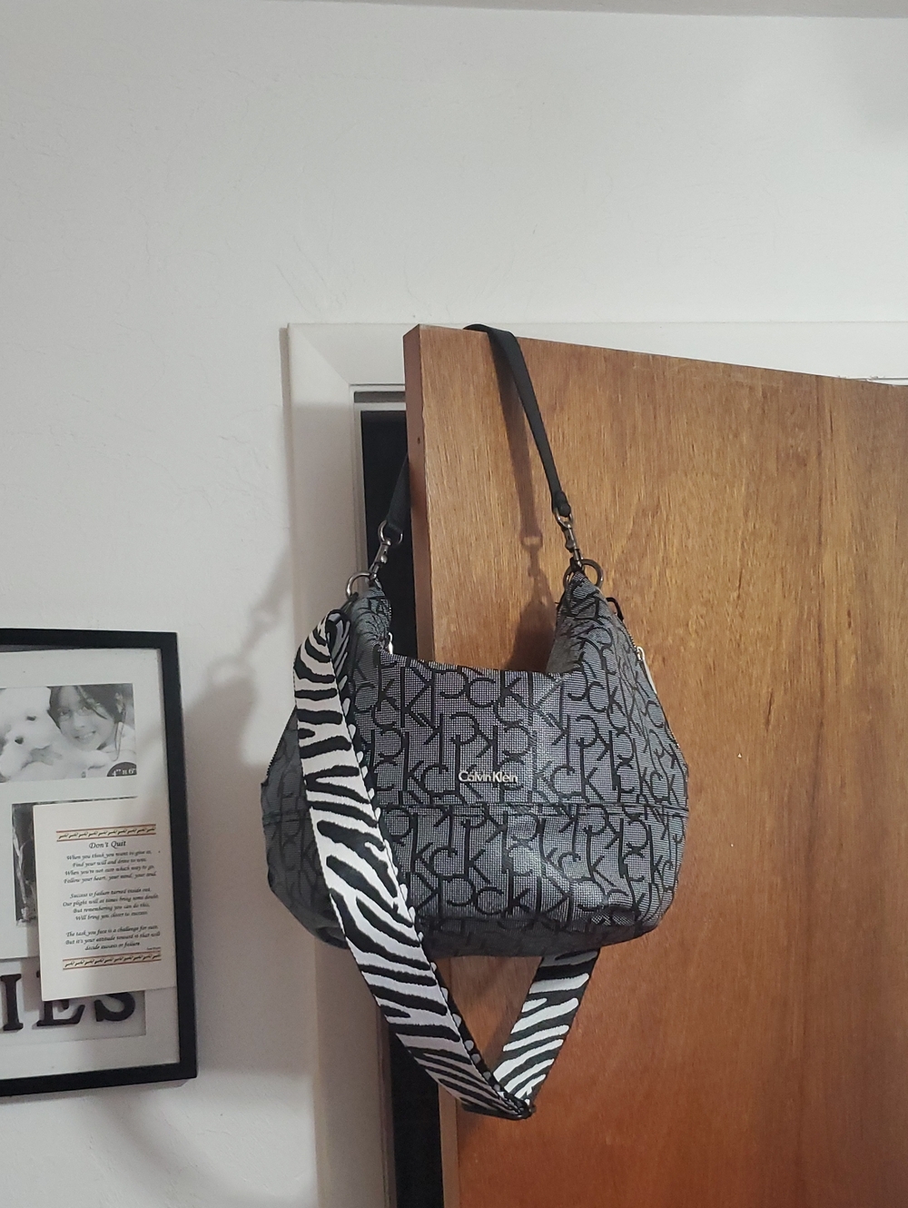 Calvin Klein Black & Gray Logo Hobo Shoulder Bag